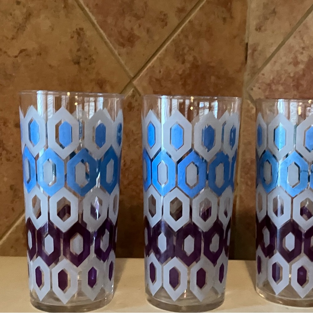 Hazel Atlas Swanky Swigs 6 Highball Glasses 1950’s Hexagonal Pattern